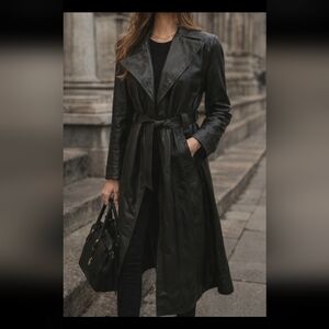 Women's Black Leather Trench Coat